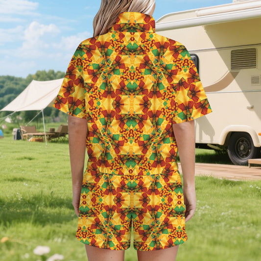 Women’s Vibrant Autumn Kaleidoscope Pattern All Over Print Windbreaker Short Set