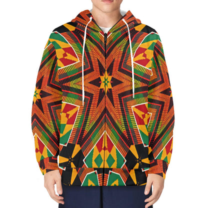 Men's African Kente Geometric Star Pattern All-Over Print Fleece Full-Zip Hoodie