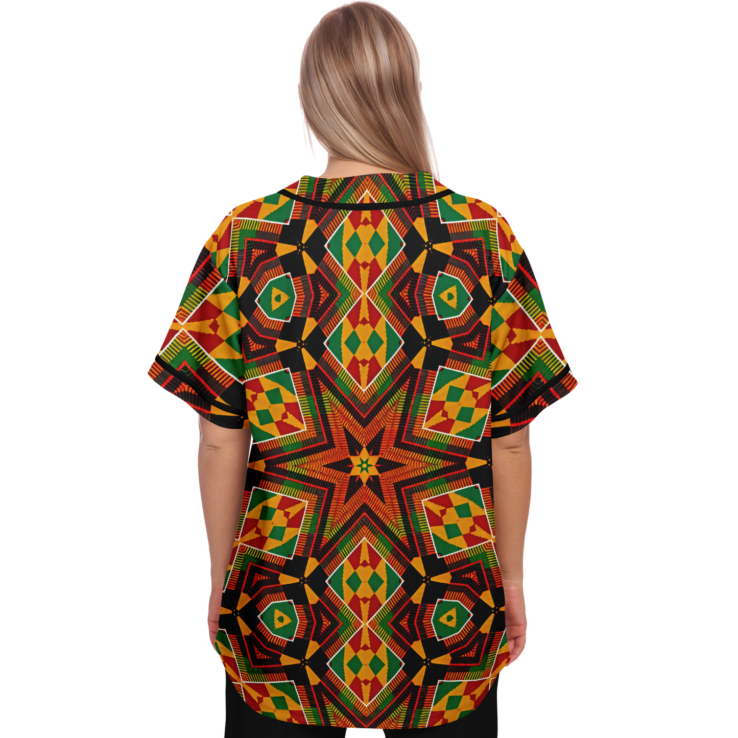 Women's African Kente Geometric Star Pattern All-Over Print Baseball Jersey