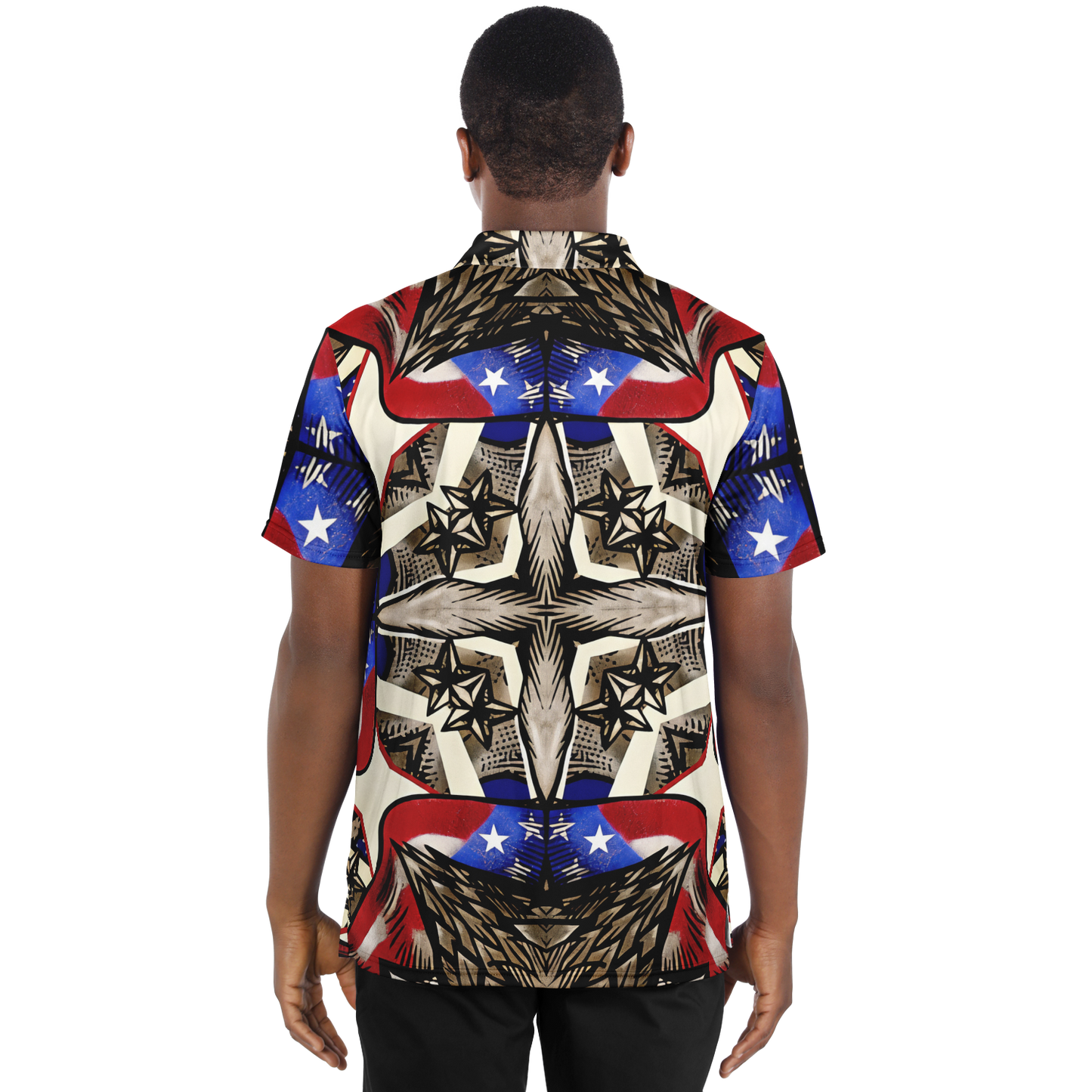 Men's Patriotic Stars & Cross Kaleidoscope Pattern All-Over Print Polo Shirt