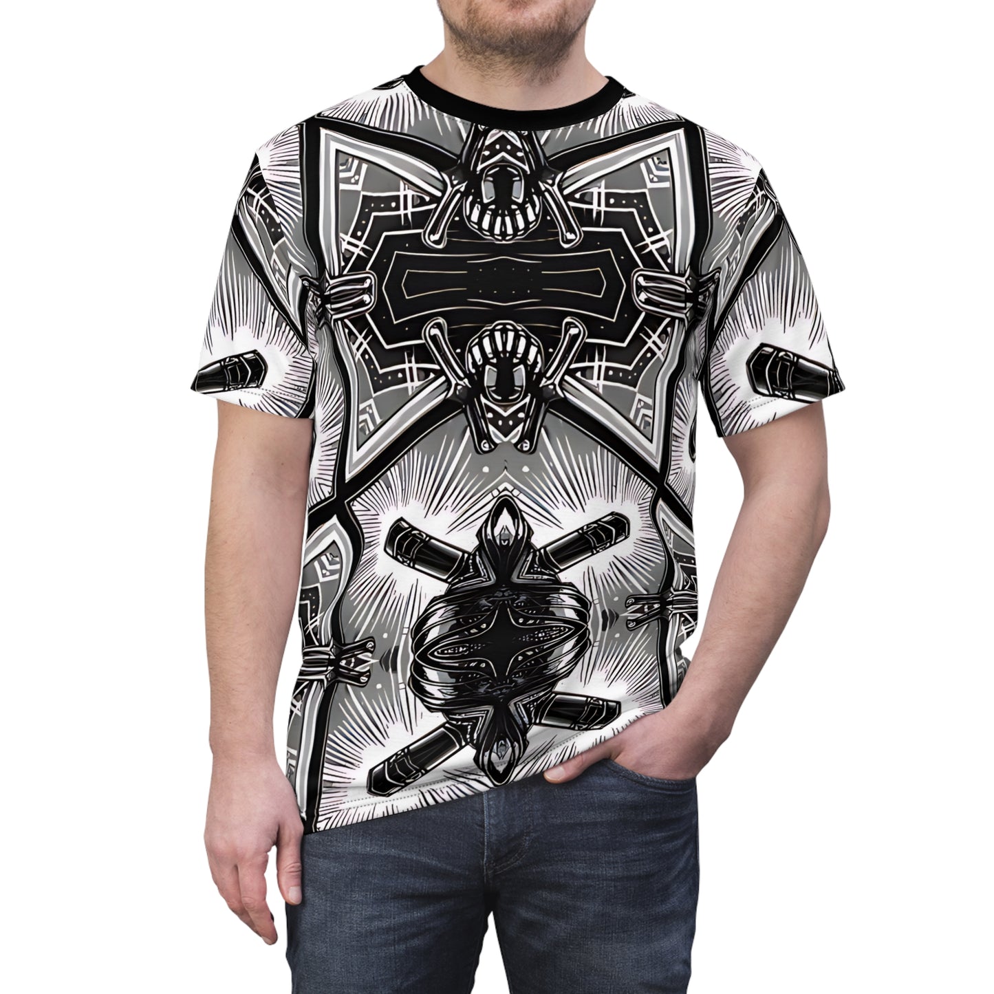 Men's Monochrome Gothic Kaleidoscope Pattern All Over Print Tee