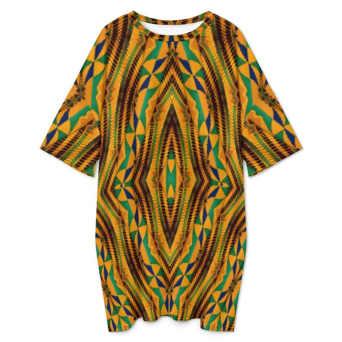 Women's Bold African Kente Inspired Pattern All-Over Print Oversized T- Shirt Loungewear