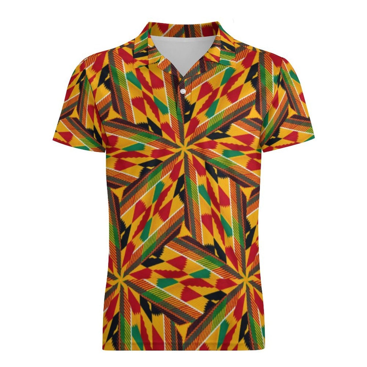 Men's Vibrant African Kente Geometric All-Over Print Premium Ice Silk Polo Shirt