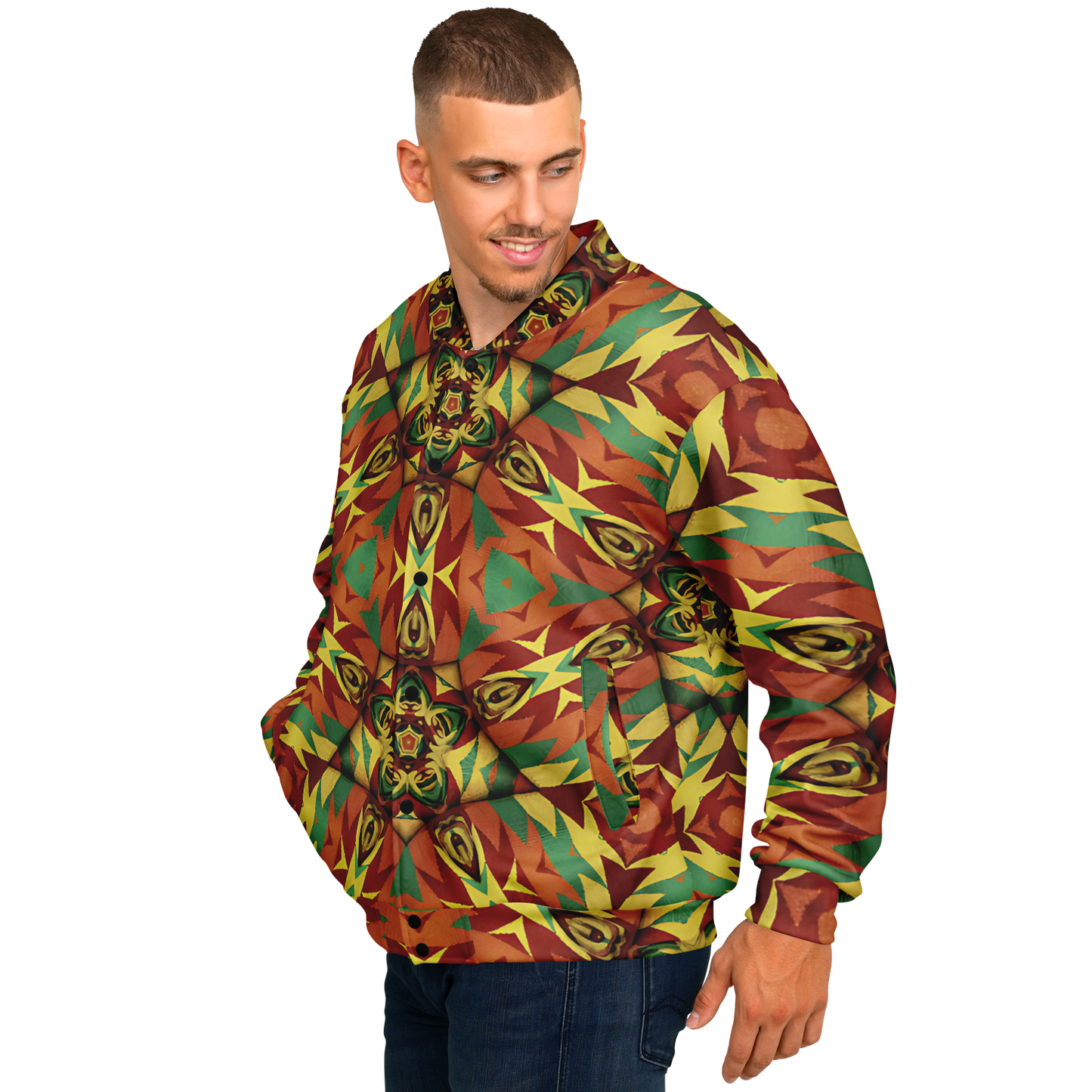 Men's Bold Tribal Kaleidoscope Pattern All Over Print Baseball Jacket