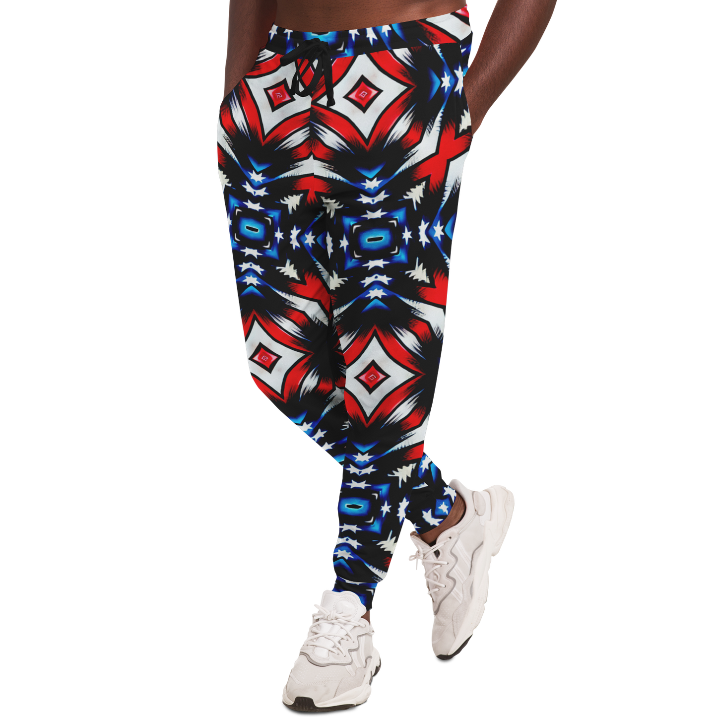 Men's Red White Blue Geometric Pattern All-Over Print Athletic Jogger
