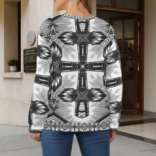 Women's Monochrome Gothic Cross Pattern All Over print Crew Neck Sweater.