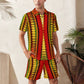 Men's Red Bold Tribal Pattern All-Over Print Zip-Up Polo Set