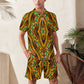 Men's Bold African Kente Inspired Pattern All-Over Print Zip-Up Polo Set