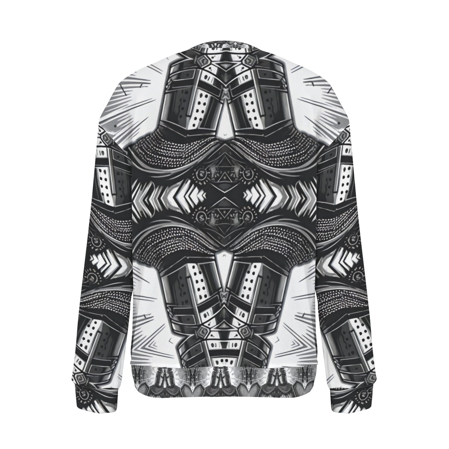 Women's Classic Black & White Geometric Pattern All Over Print Crew Neck Sweater.