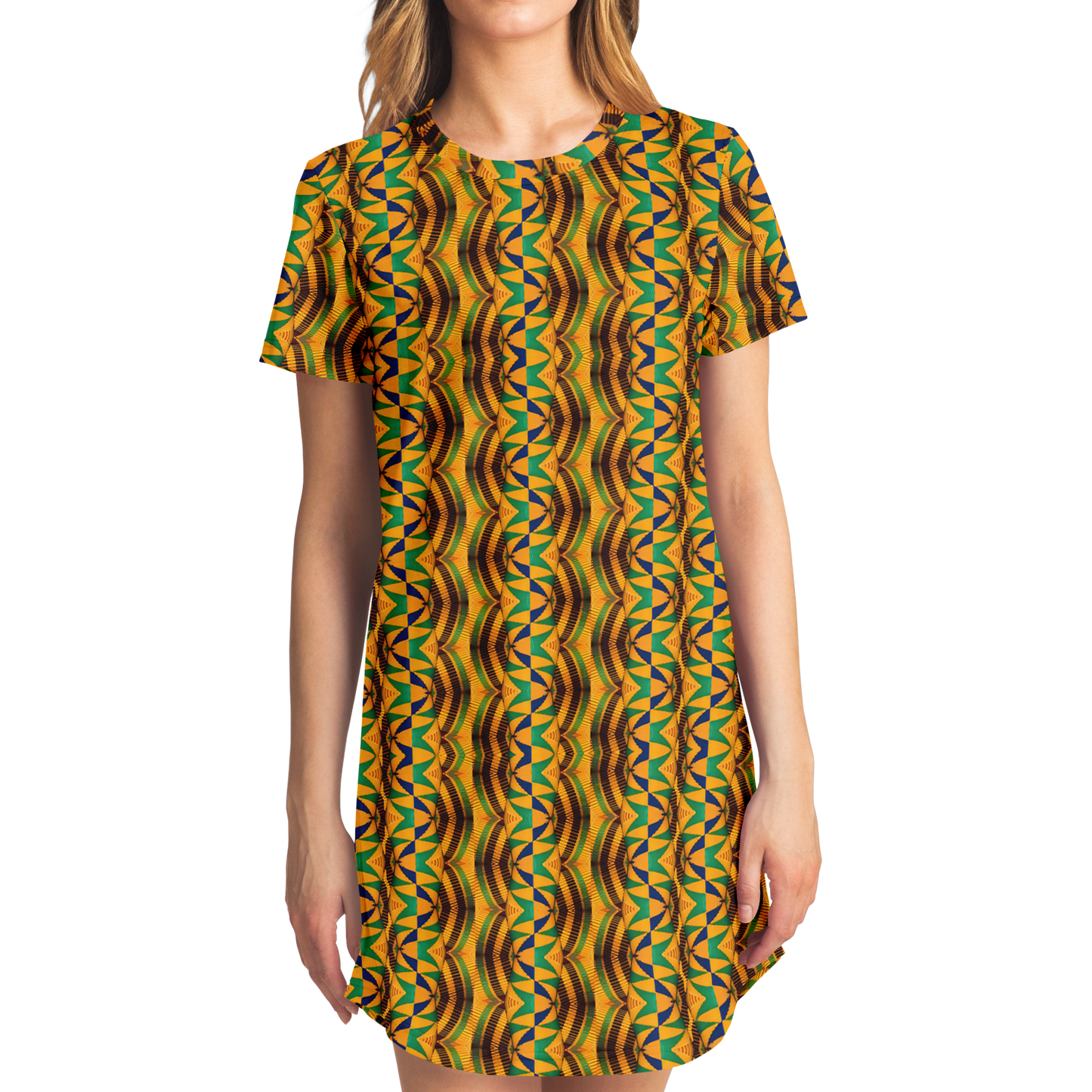 Women's African Kente Geometric Pattern All-Over Print T-Shirt Dress