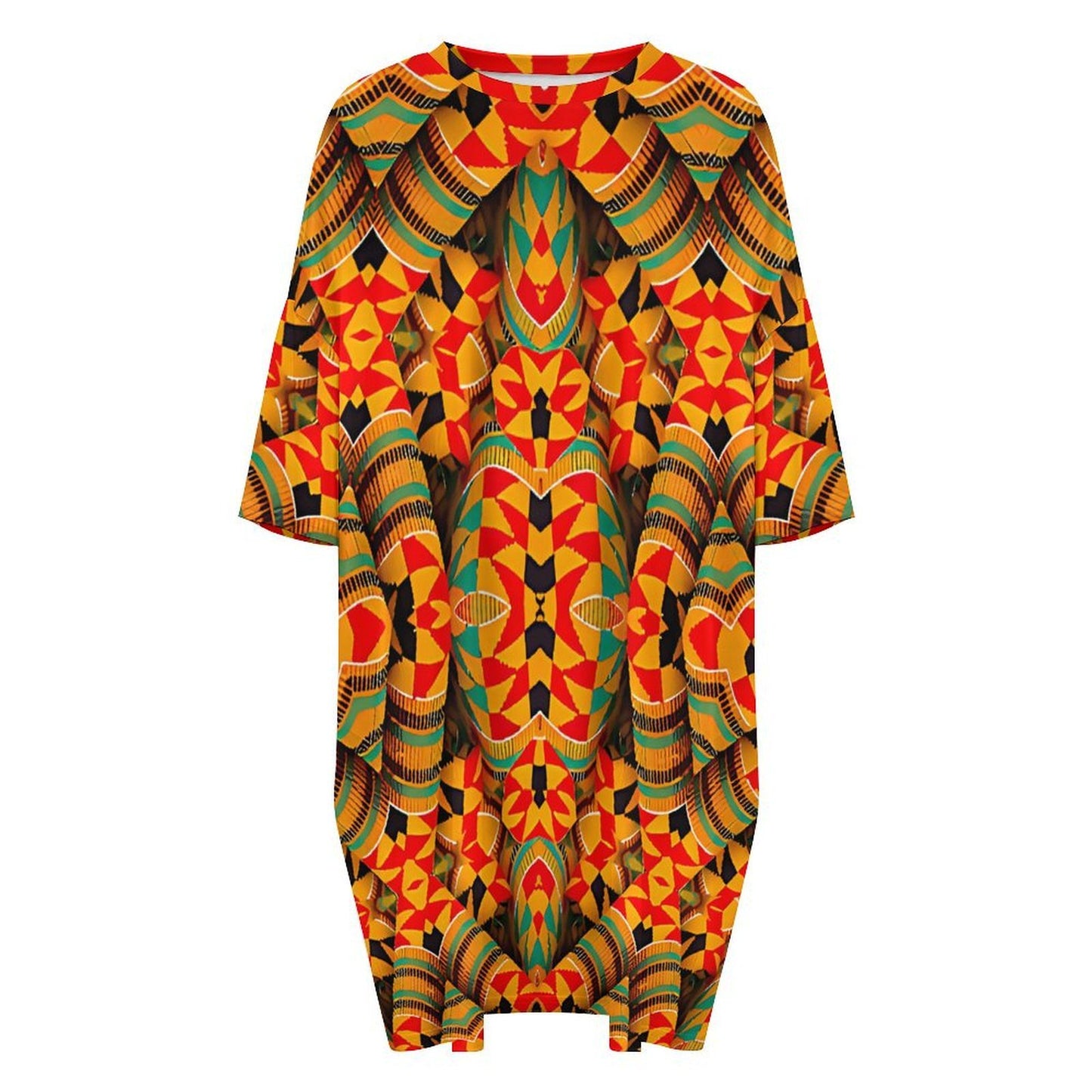 Women's Bold Geometric Kente-Inspired Pattern All Over Print Oversized T- Shirt Loungewear