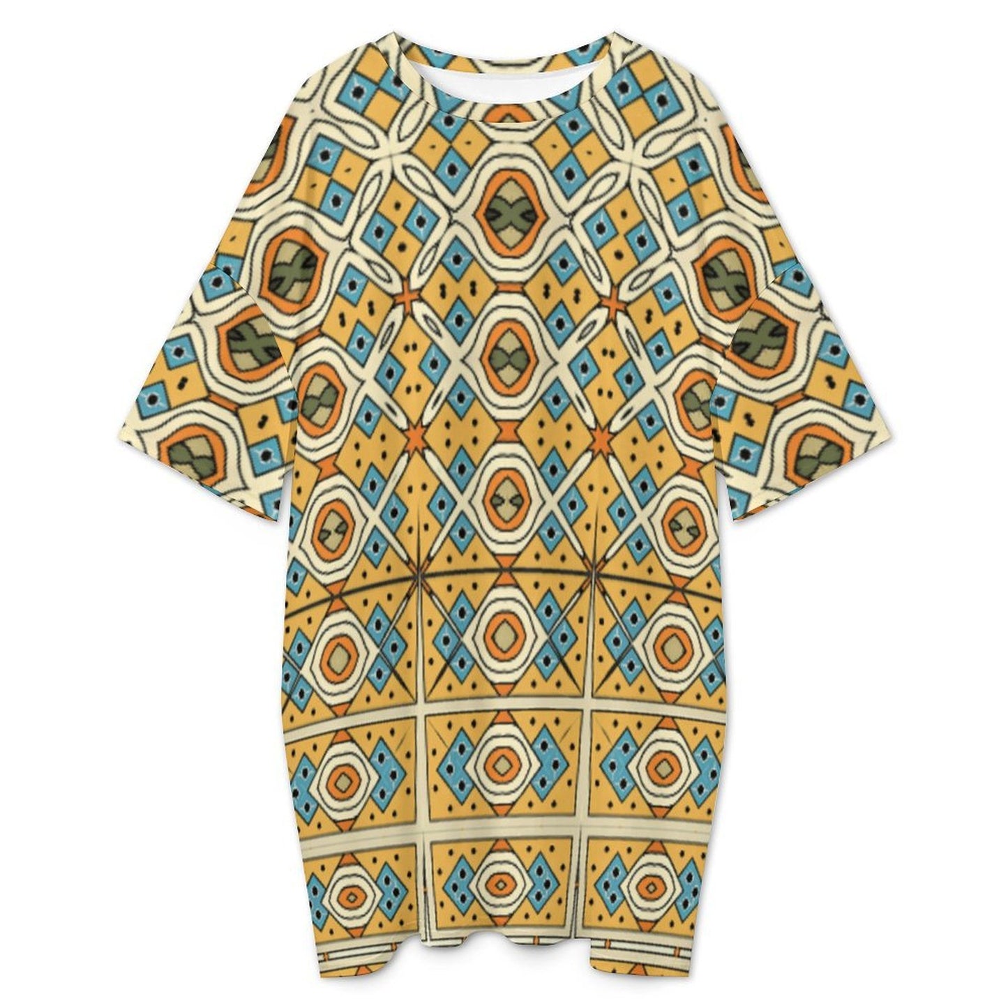Women's Retro Geometric Tile Pattern All Over Print Oversized T- Shirt Loungewear