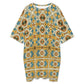 Women's Retro Geometric Tile Pattern All Over Print Oversized T- Shirt Loungewear