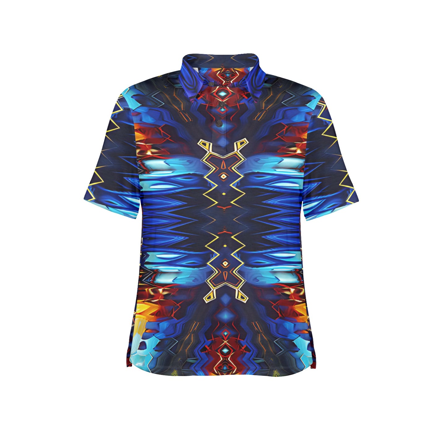 Women's Blue & Red Kaleidoscope Pattern All Over Print Polo Shirt