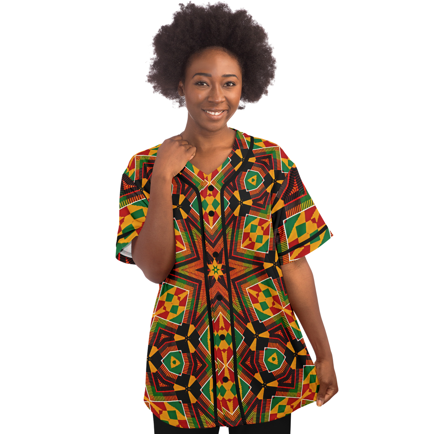 Women's African Kente Geometric Star Pattern All-Over Print Baseball Jersey