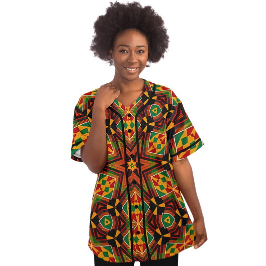 Women's African Kente Geometric Star Pattern All-Over Print Baseball Jersey