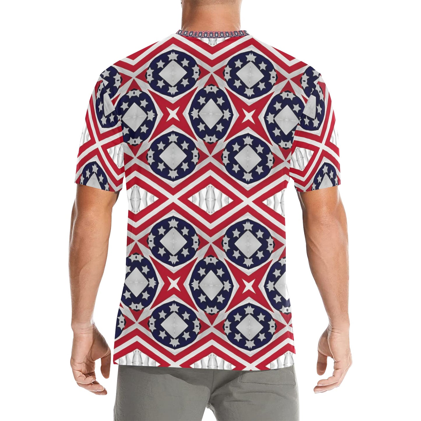 Men's Patriotic Red White Blue Geometric Men's All Over Print Crew Neck T-Shirt