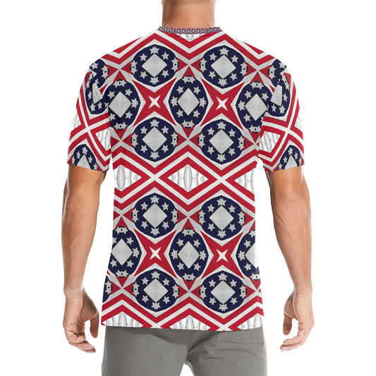 Men's Patriotic Red White Blue Geometric Men's All Over Print Crew Neck T-Shirt