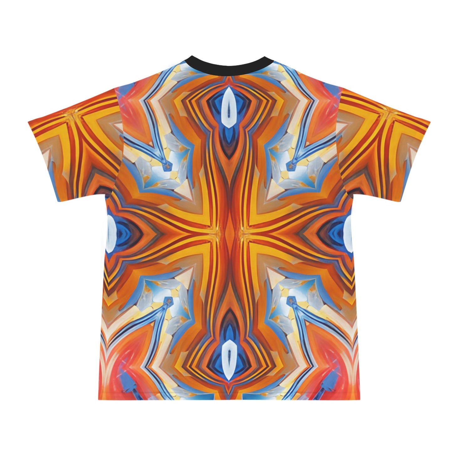 Men's Abstract Flame Kaleidoscope Pattern All Over Print All Over Print Ribbed Collar T-Shirt.