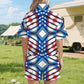 Women's Red White Blue Geometric Pattern All-Over Print All Over Print Windbreaker Short Set