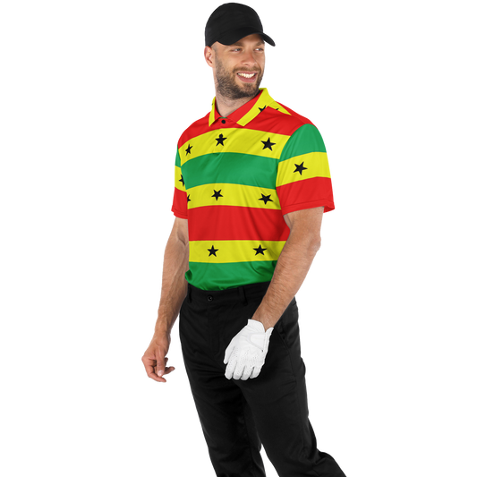 Men's Red Yellow Green Black Stars Polyester Polo Shirt