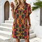 Women's Bold Colorful Aztec Pattern  All-Over Print Casual V-Neck Dress with Rolled Cuffs