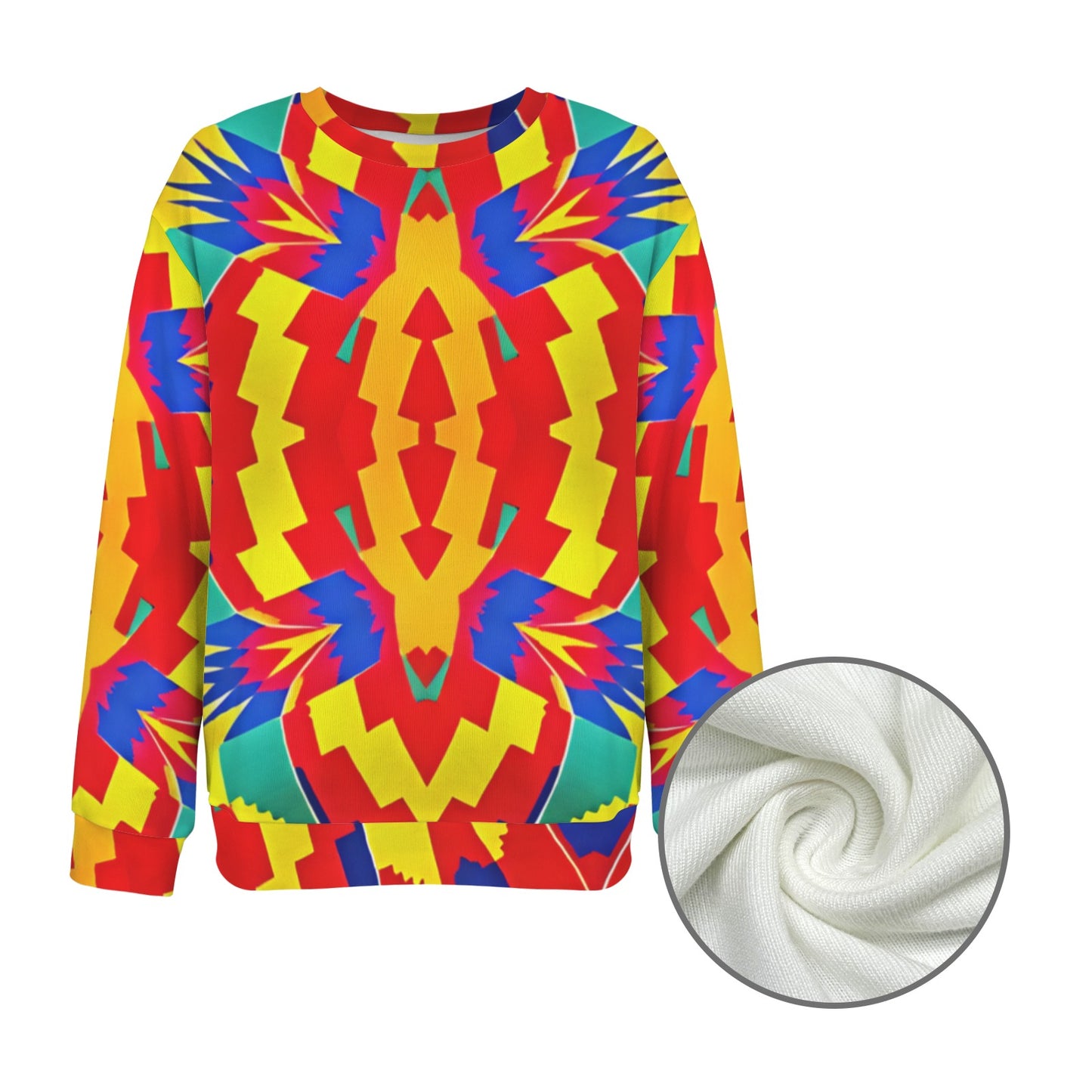 Women's Bold Rainbow Kente-Inspired Geometric Pattern All Over Print Crew Neck Sweater