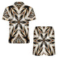 Men's Golden Baroque Pattern All-Over Print Zip-Up Polo Set