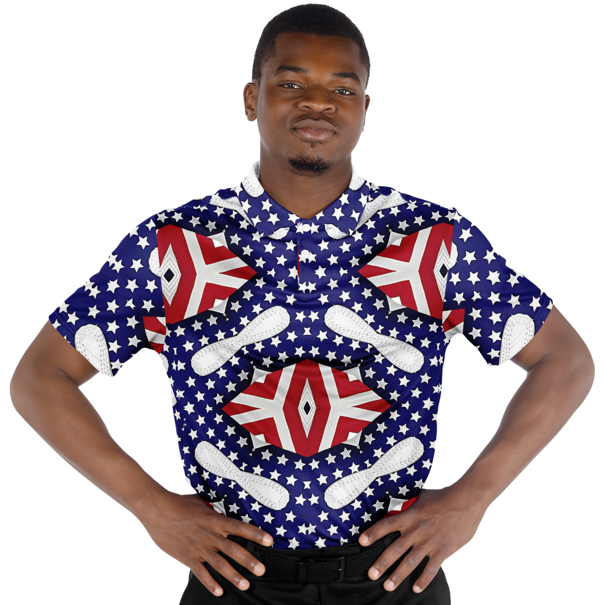 Men's Red White Blue Geometric Pattern All-Over Print Polo Shirt