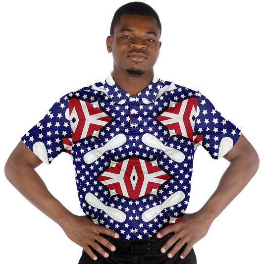 Men's Red White Blue Geometric Pattern All-Over Print Polo Shirt
