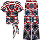Women's Patriotic Star Kaleidoscope Pattern All-Over Print Side-Tie Short Sleeve Top & Wide-Leg Pants Set