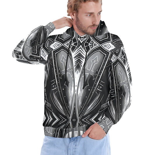Men's Monochrome Kaleidoscope Pattern All-Over Print Men's All Over Print Hoodie.