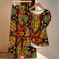 Women's African Kente Geometric Star Pattern All-Over Print Side-Tie Short Sleeve Top & Wide-Leg Pants Set