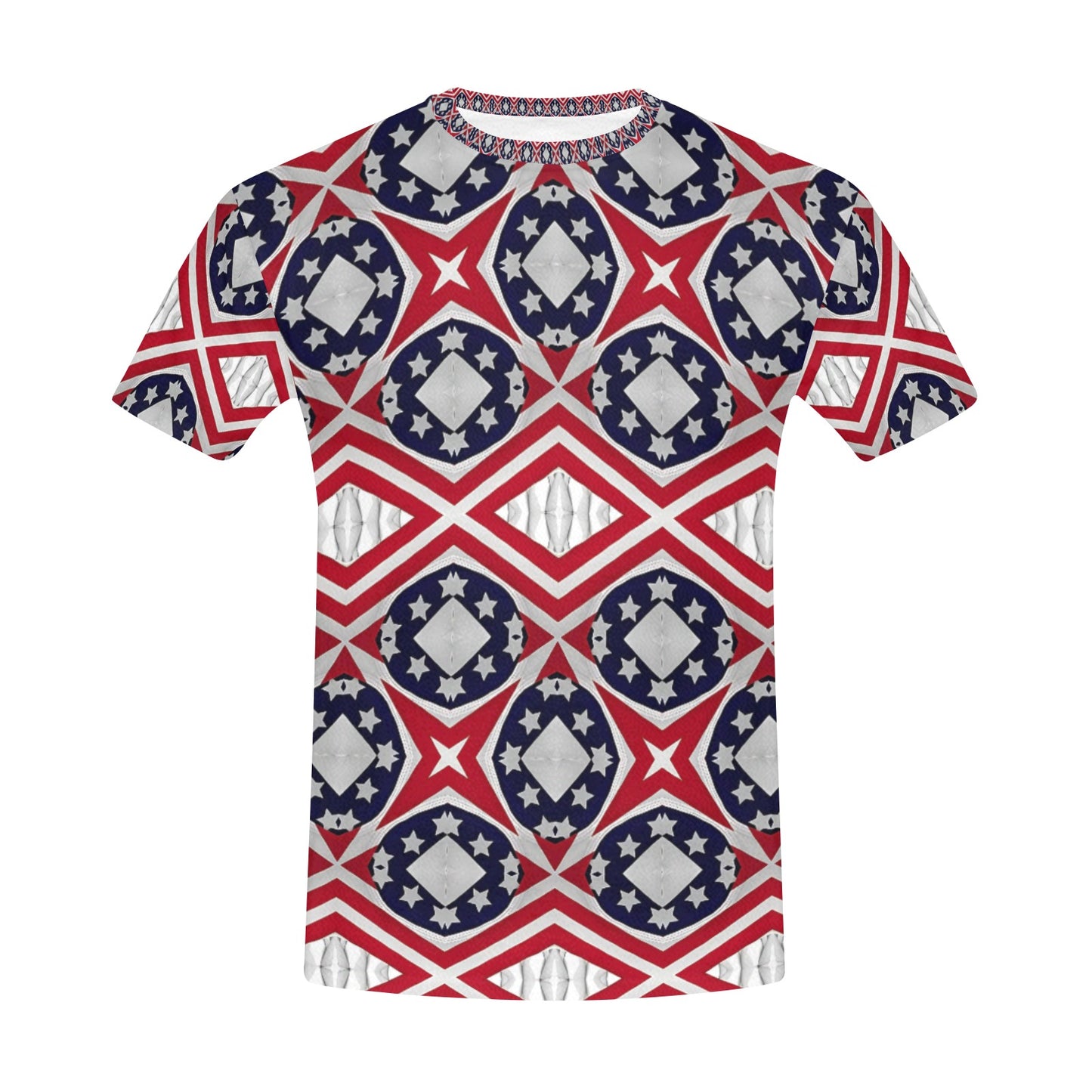 Men's Patriotic Red White Blue Geometric Men's All Over Print Crew Neck T-Shirt