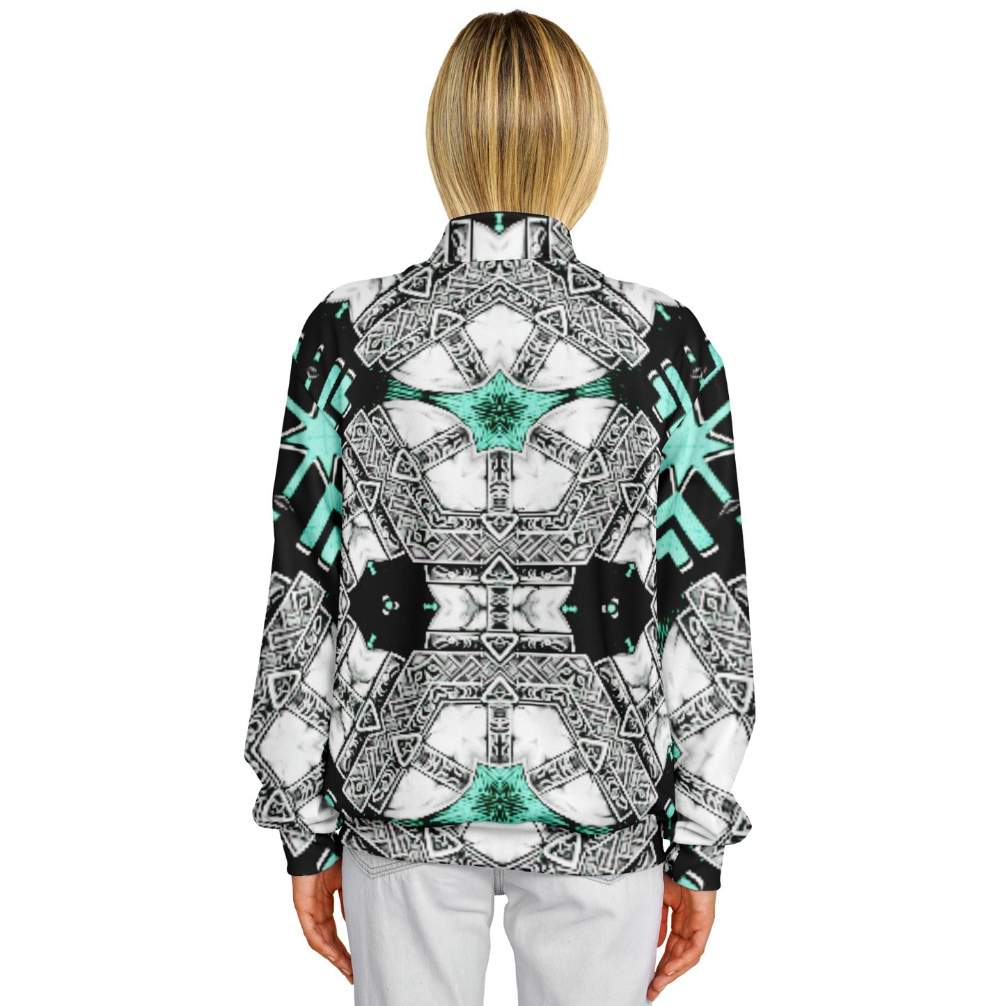 Women's Kaleidoscope Geometric Pattern All Over Print Baseball Jacket