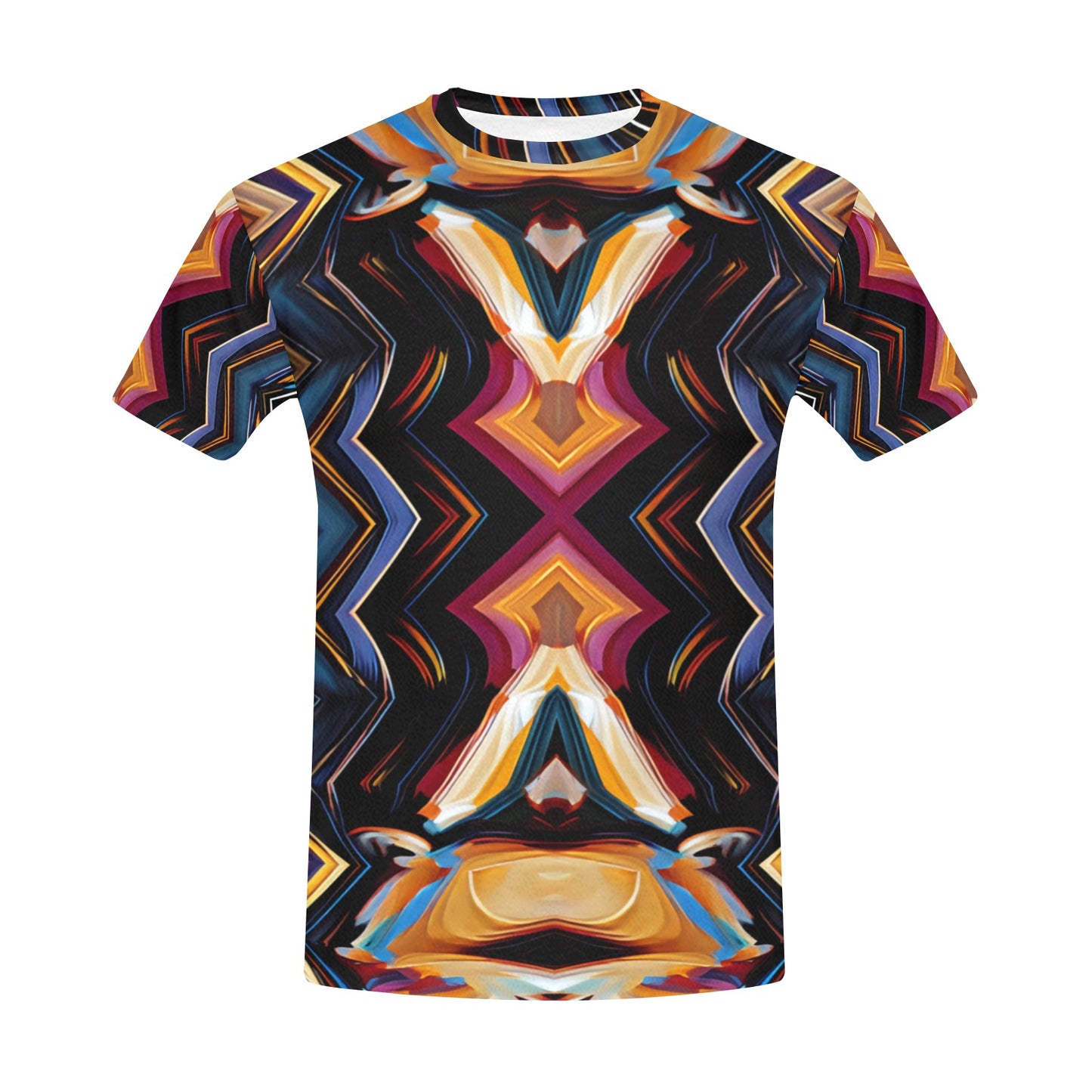 Men's Bold Geometric Pattern All-Over Print  Crew Neck T-Shirt