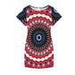 Women's Red, Black & White Psychedelic Pattern All-Over Print Round Neck Pocket Casual Dress