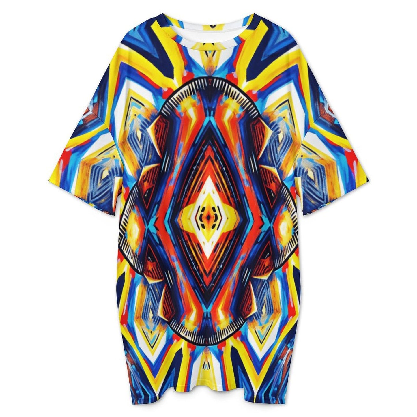 Women's Colorful Geometric Kaleidoscope Pattern Design All Over Print Women's Oversized T- Shirt Loungewear