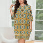 Women's Retro Geometric Tile Pattern All Over Print Oversized T- Shirt Loungewear