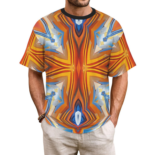 Men's Abstract Flame Kaleidoscope Pattern All Over Print All Over Print Ribbed Collar T-Shirt.