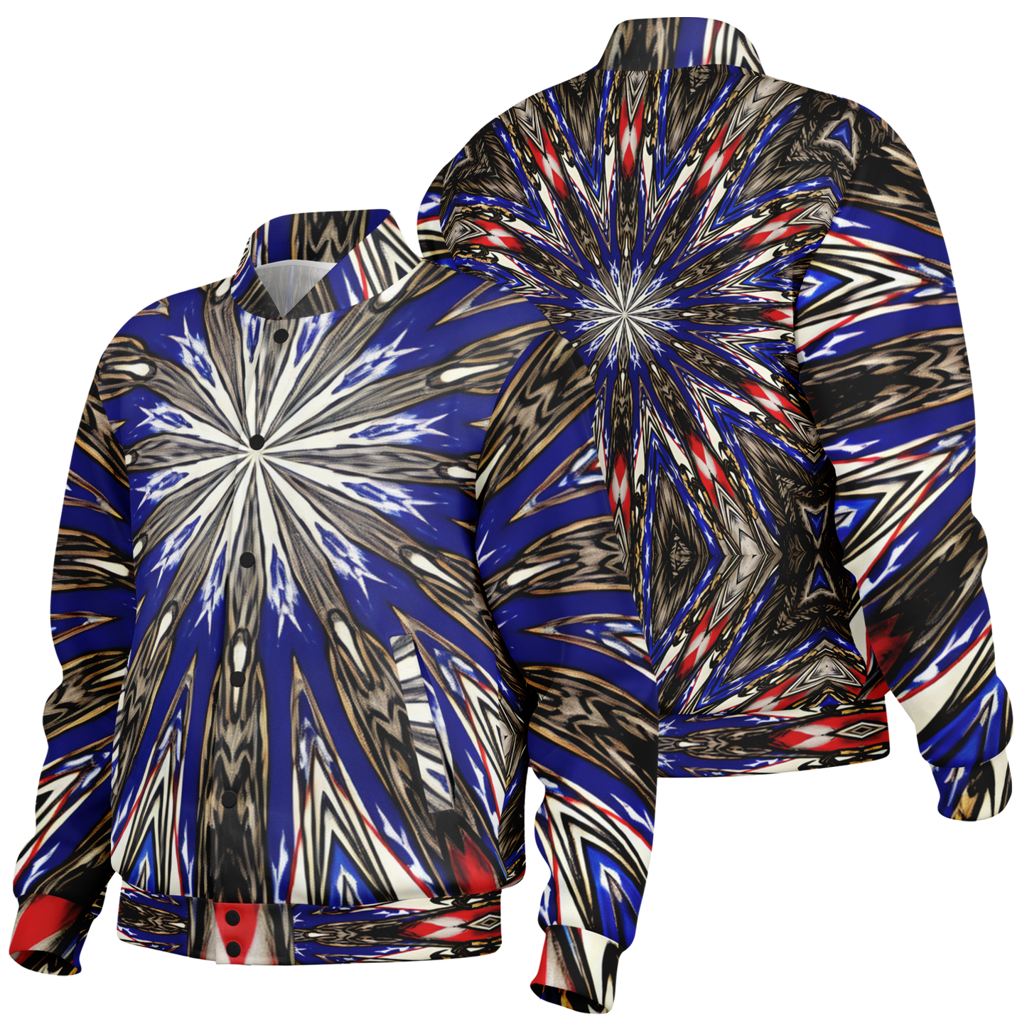 Men's Starburst Patriotic Colors Pattern All-Over-Print Baseball Jacket
