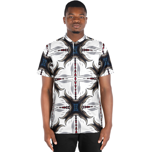 Men's Abstract Symmetry Pattern Polyester Blade Collar Polo Shirt