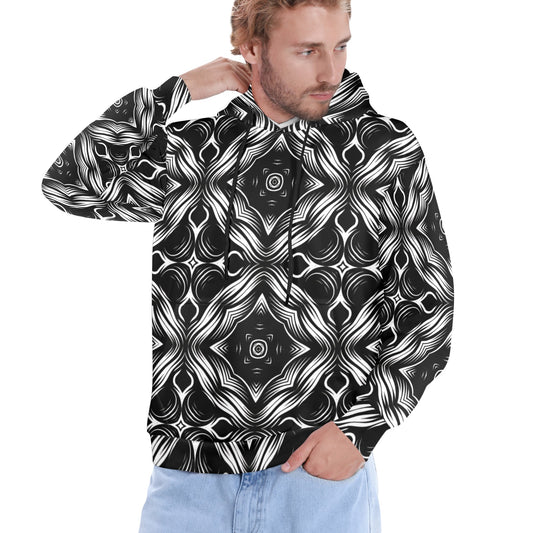 Men's Black & White Geometric Pattern All-Over Print Men's All Over Print Hoodie