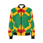 Women Bold Green, Red & Gold African Kente-Inspired Pattern All-Over Print Bomber Jacket