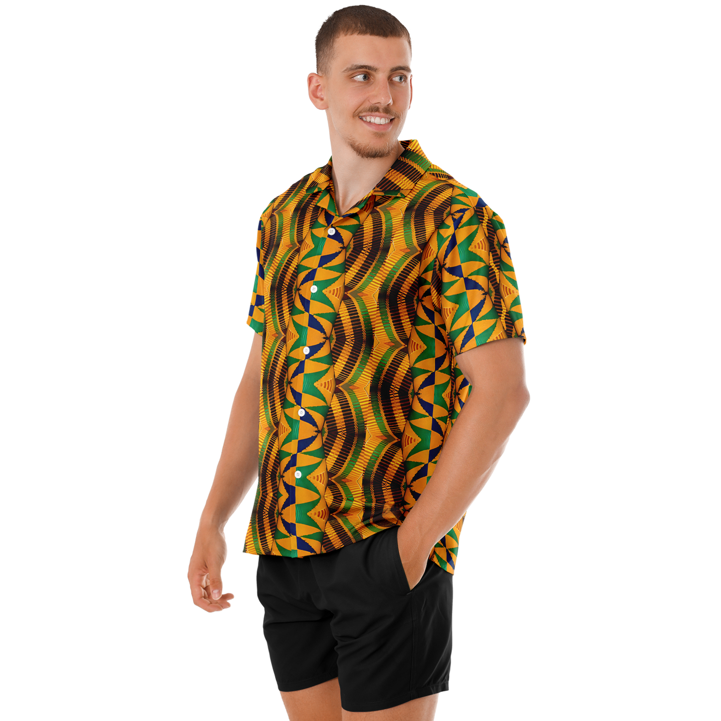 Men's Spread Collar Short Sleeve Button-Down Shirt.