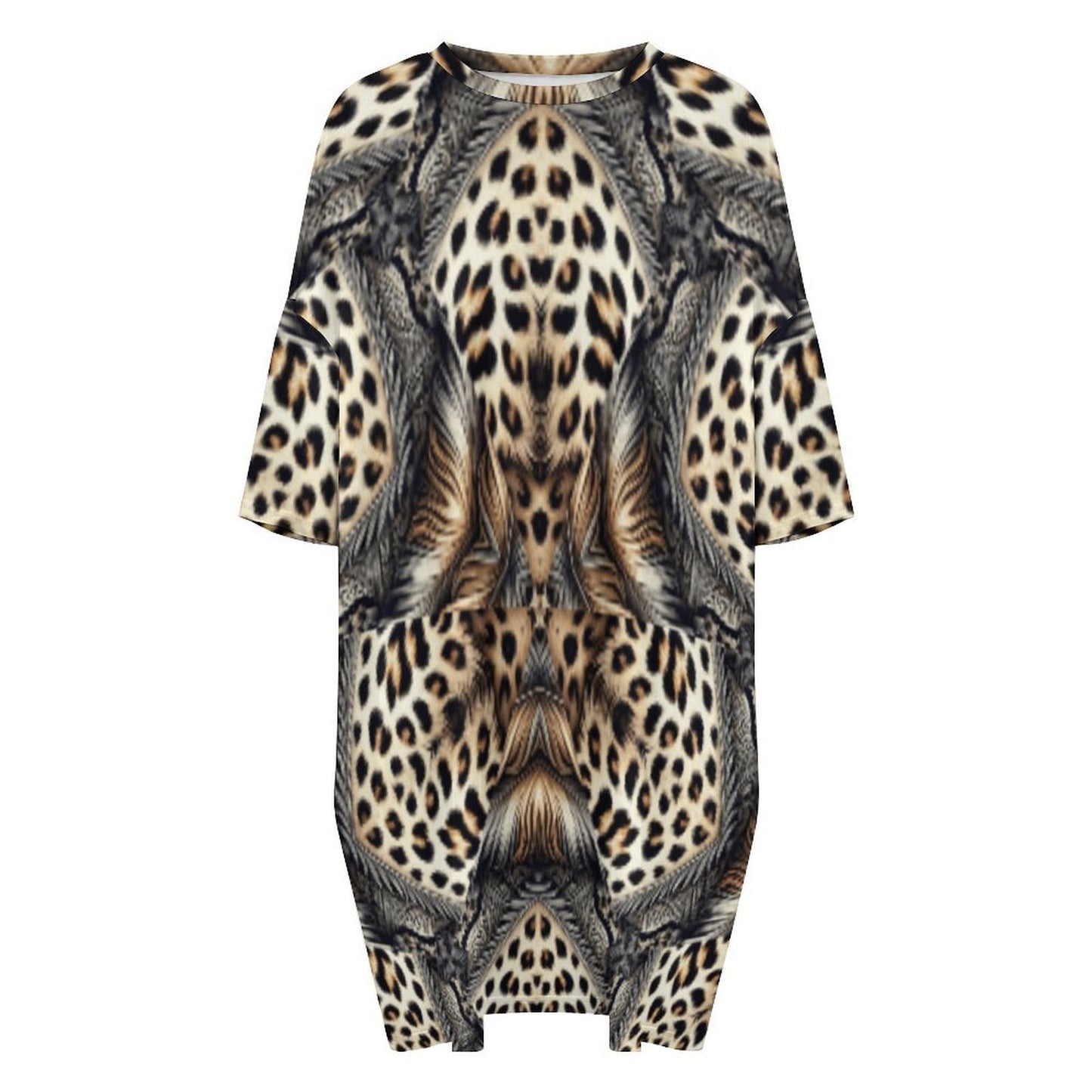 Women's Leopard Kaleidoscope Pattern All-Over Print Oversized T- Shirt Loungewear
