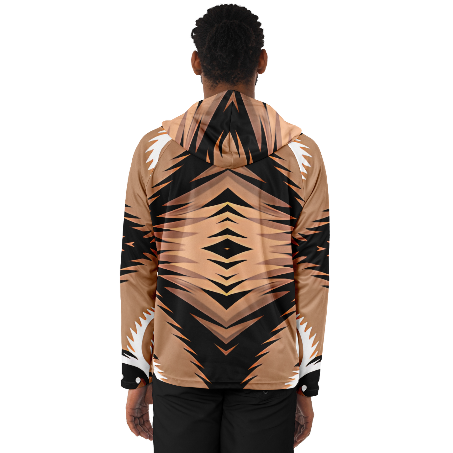 Men’s Bold Tiger Stripe Animal Pattern All Over Print  Long Sleeve Hooded Performance Shirt