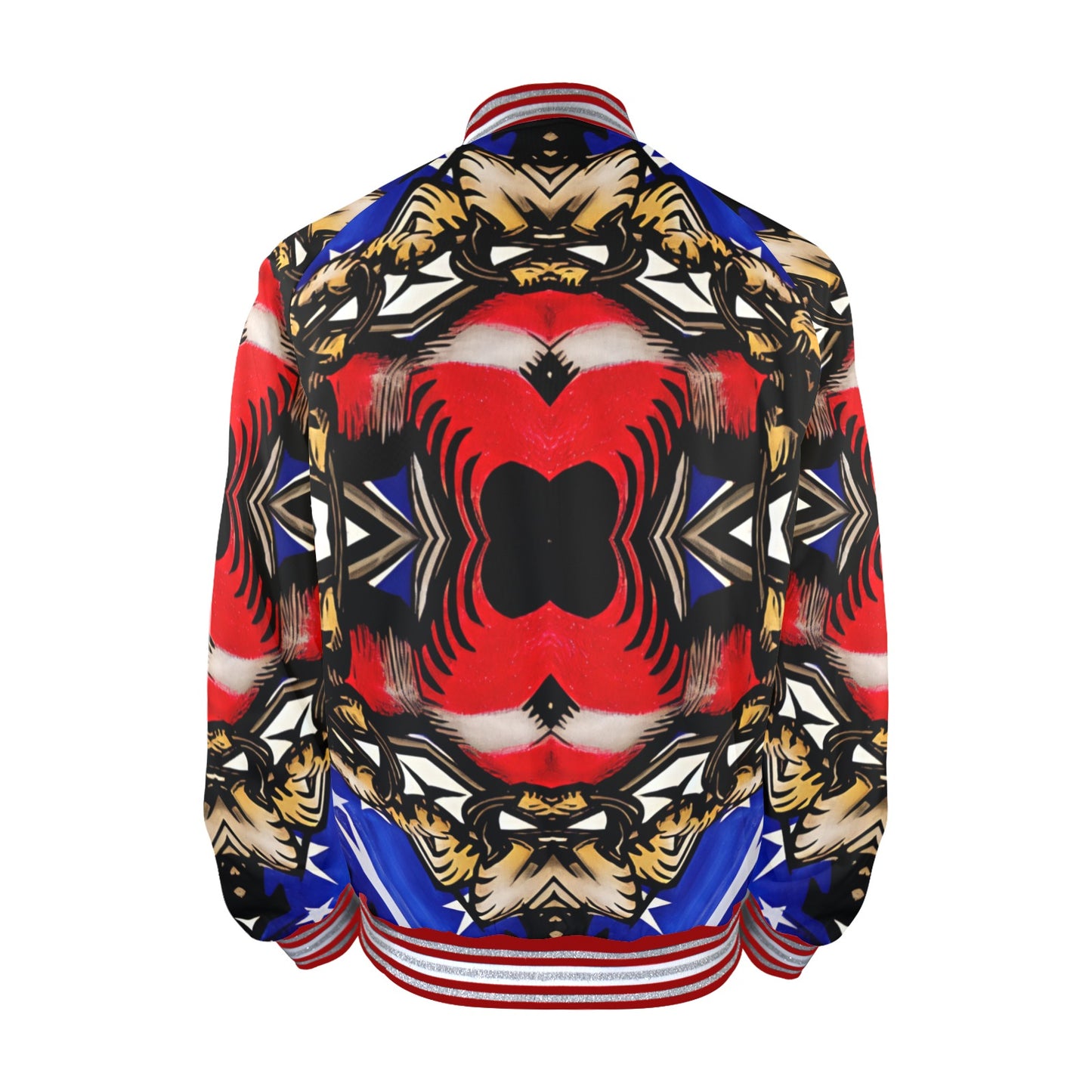 Men's Patriotic Kaleidoscope Pattern All-Over Print Striped Trim Bomber Jacket
