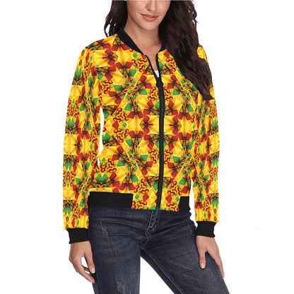 Women's Vibrant Autumn Kaleidoscope Pattern All Over Print Bomber Jacket