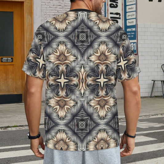 Men's Neutral Geometric Floral Pattern All Over print Men's All Over Print Ribbed Collar T-Shirt (Model T94)